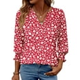 thumbnail image 1 of Fantaslook 3/4 Sleeve Womens Tops Dressy Casual Blouses V Neck Work Shirts Trendy Tops with Smocked Cuffs, 1 of 7