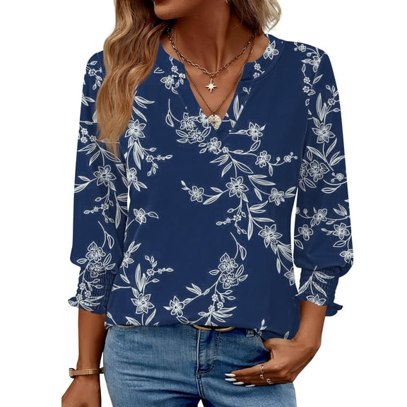Fantaslook 3/4 Sleeve Womens Tops Dressy Casual Blouses V Neck Work Shirts Trendy Tops with Smocked Cuffs