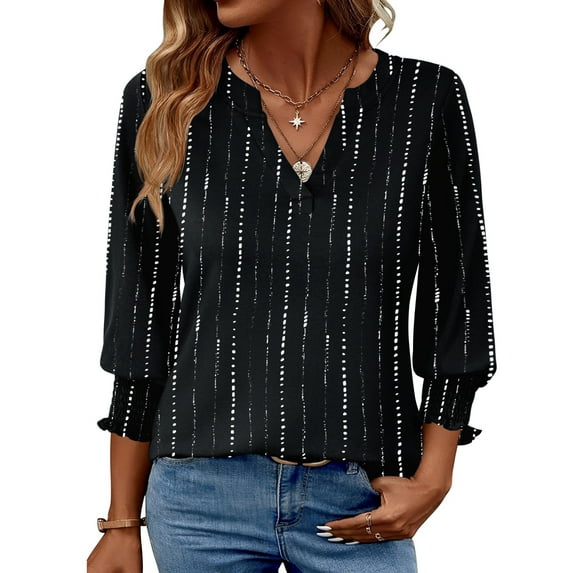 Fantaslook 3/4 Sleeve Womens Tops Dressy Casual Blouses V Neck Work Shirts Trendy Tops with Smocked Cuffs