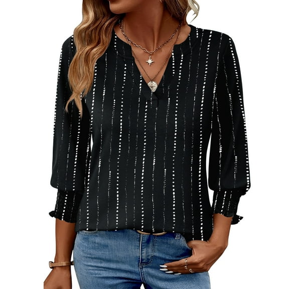 Fantaslook 3/4 Sleeve Womens Tops Dressy Casual Blouses V Neck Work Shirts Trendy Tops with Smocked Cuffs