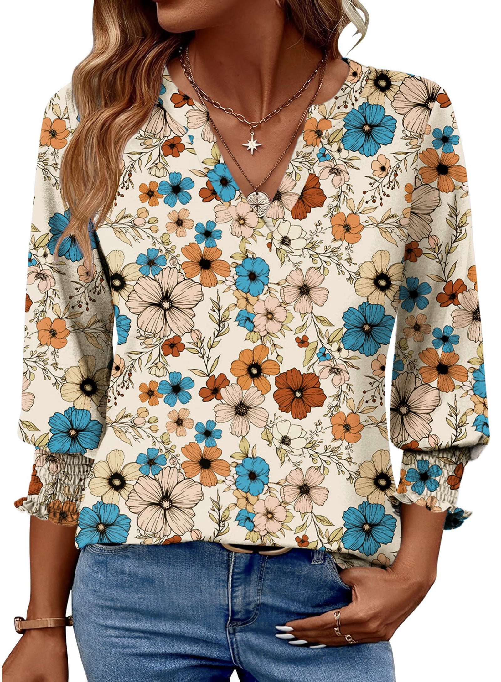 Fantaslook 3/4 Sleeve Womens Tops, Dressy Casual V Neck Blouses with ...