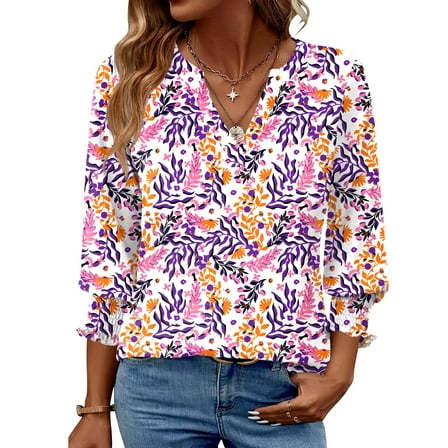 Fantaslook 3/4 Sleeve Womens Tops Dressy Casual Blouses V Neck Work Shirts Trendy Tops with Smocked Cuffs