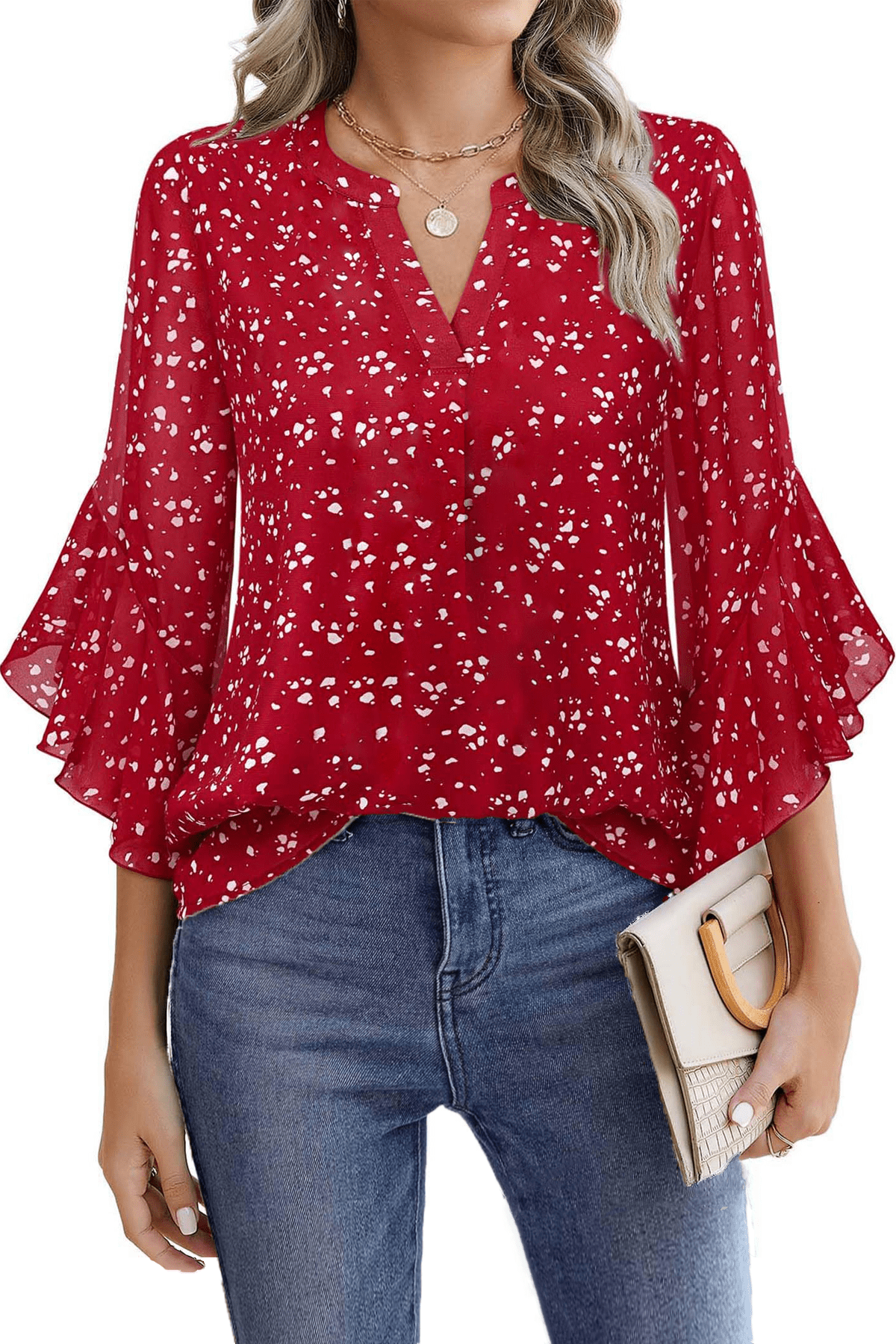 Fantaslook Blouses for Women, 3/4 Ruffle Sleeve Summer Tops, V Neck ...
