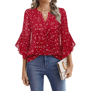 Fantaslook Blouses for Women 3/4 Ruffle Sleeve Summer Tops V Neck Business Work Blouse Dressy Casual Shirts