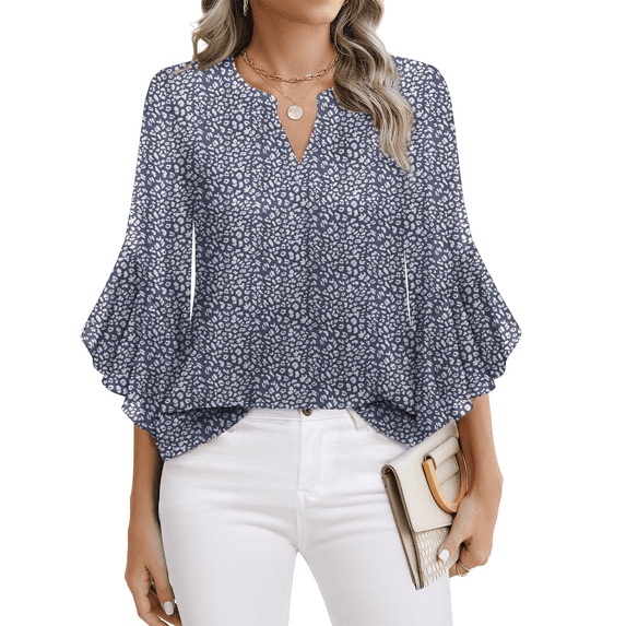 Fantaslook Blouses for Women 3/4 Ruffle Sleeve Summer Tops V Neck ...