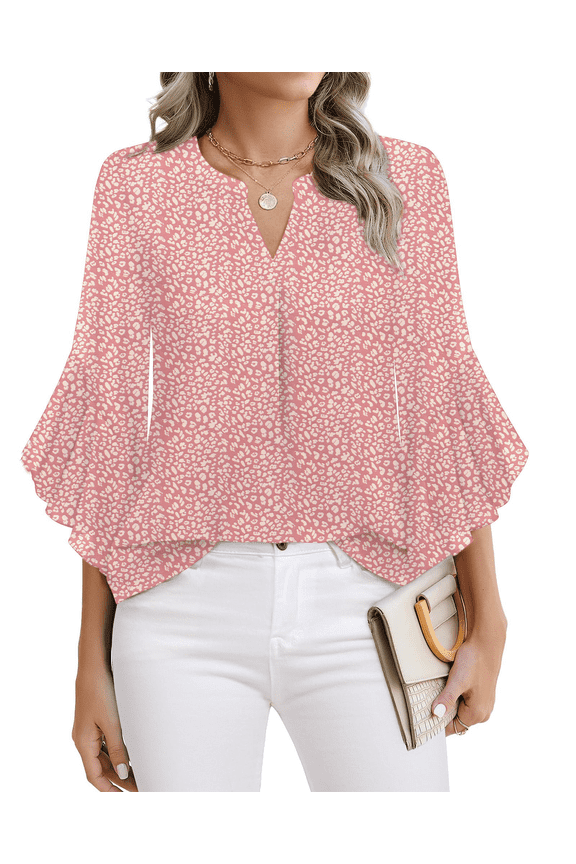 Blouses for Women 3/4 Ruffle Sleeve Summer Tops V Neck Business Work Blouse Dressy Casual Loose Shirts