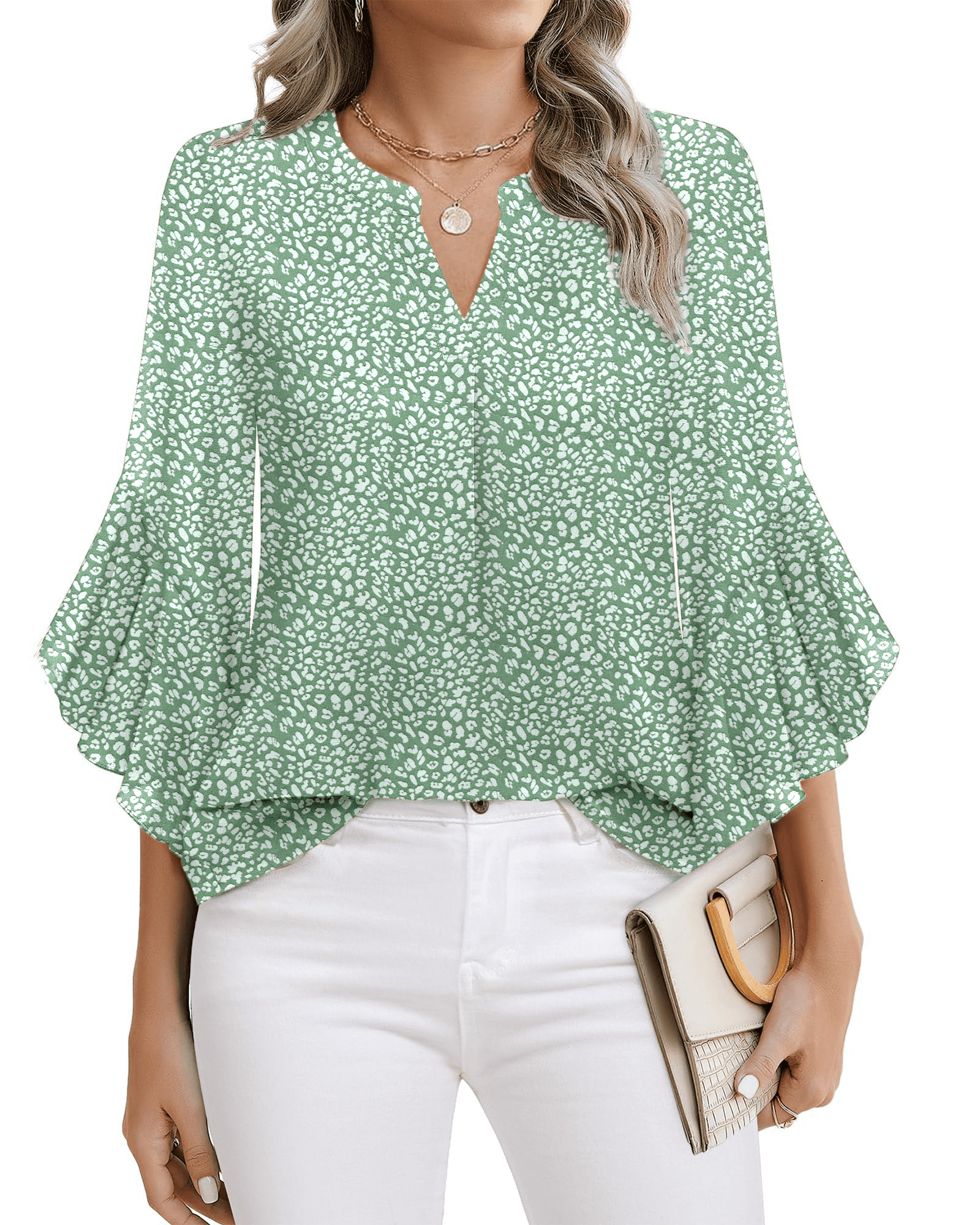 Fantaslook, Blouses for Women, M, 3/4 Ruffle Sleeve V Neck Summer Top ...
