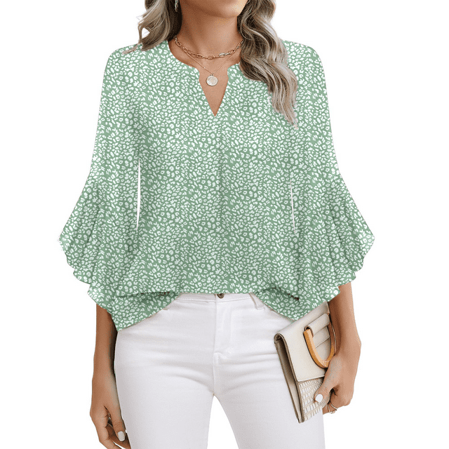 Fantaslook Blouses for Women 3/4 Ruffle Sleeve Summer Tops V Neck ...