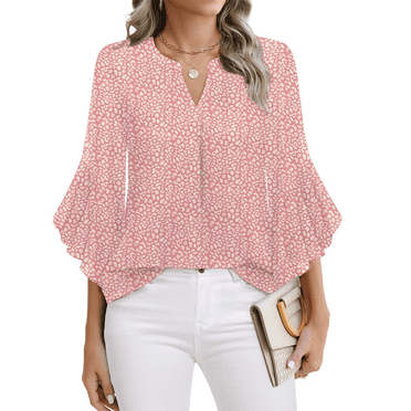 Fantaslook Blouses for Women 3/4 Ruffle Sleeve Summer Tops V Neck Business Work Blouse Dressy Casual Plus Size Shirts