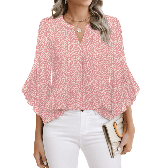 Fantaslook Blouses for Women 3/4 Ruffle Sleeve Summer Tops V Neck ...