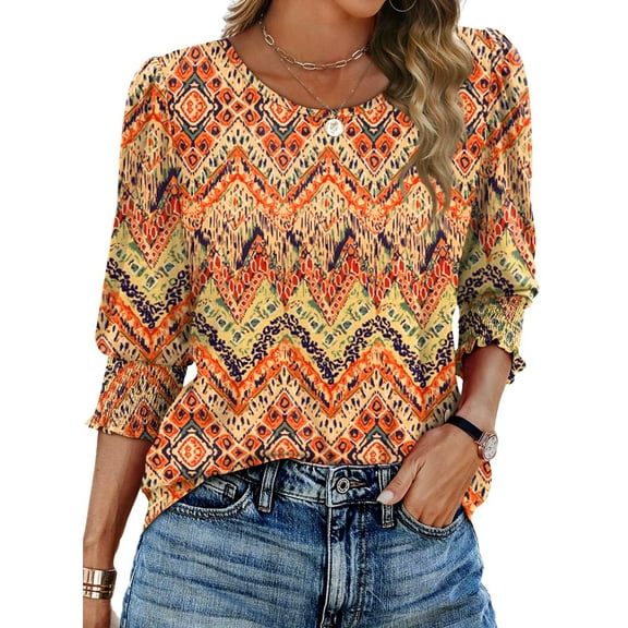 Fantaslook Blouses for Women Dressy Casual 3/4 Length Sleeve Womens Tops with Smocked Cuffs Fashion Shirts