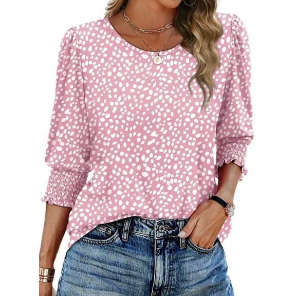 Fantaslook Blouses for Women Dressy Casual 3/4 Length Sleeve Womens Tops with Smocked Cuffs Fashion Shirts