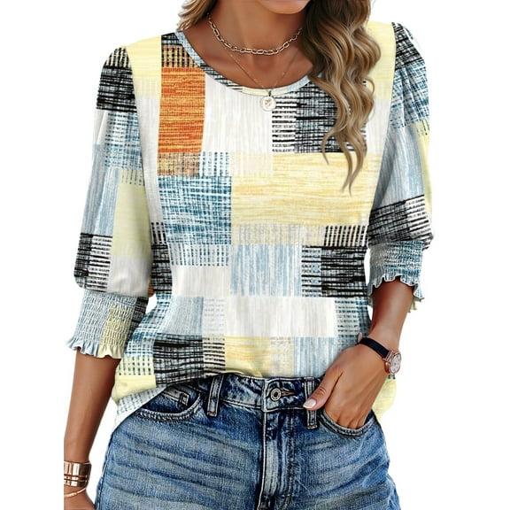 Fantaslook Blouses for Women Dressy Casual 3/4 Length Sleeve Womens Tops with Smocked Cuffs Fashion Shirts