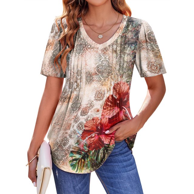 Fantaslook Blouses for Women Dressy Casual V Neck Pleated Tunic Tops ...