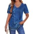 thumbnail image 1 of Fantaslook Blouses for Women Dressy Casual V Neck Pleated Tunic Tops Summer Short Sleeve Boho Shirts, 1 of 9
