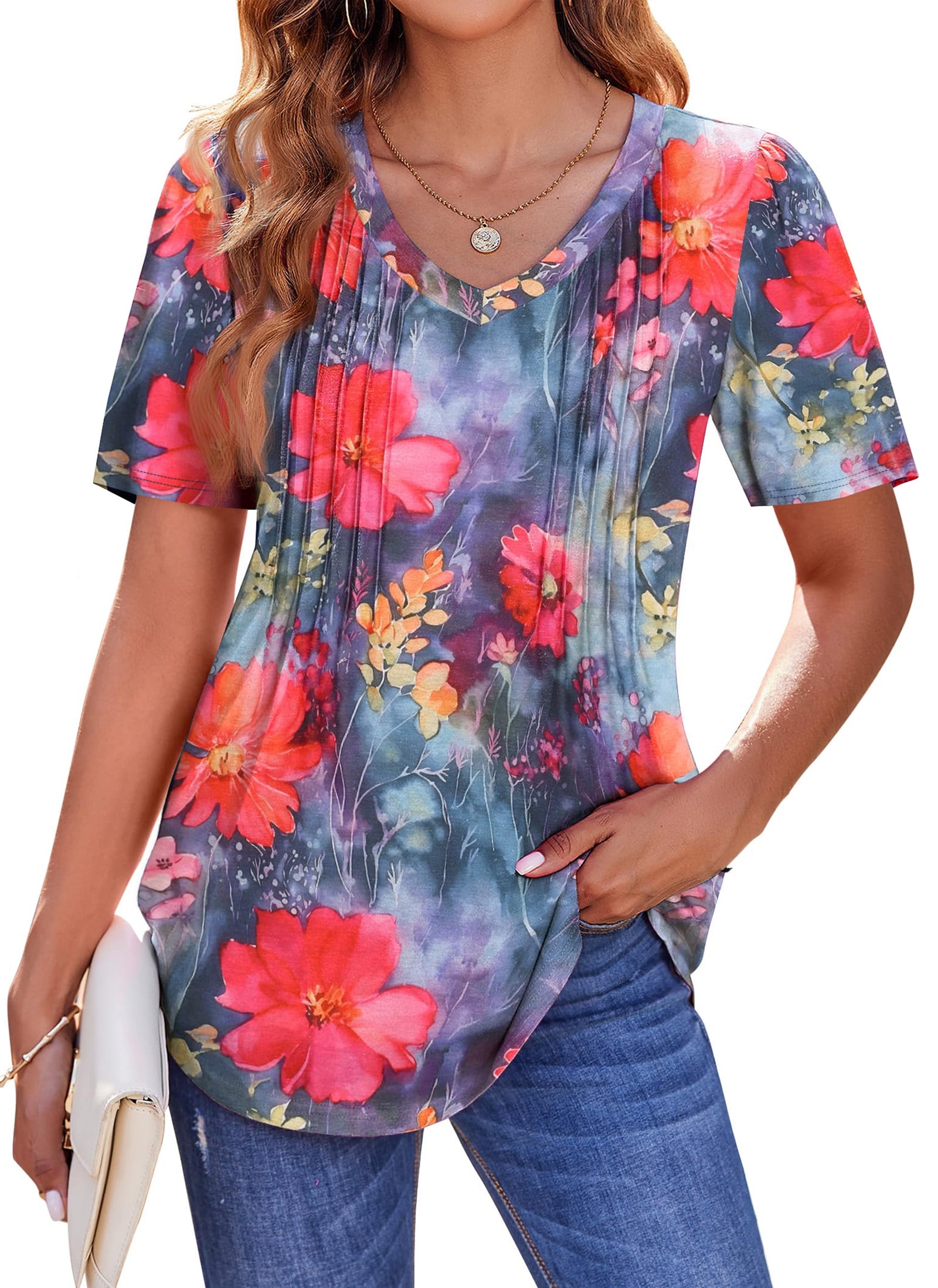 Fantaslook Blouses for Women Dressy Casual V Neck Pleated Tunic Tops ...