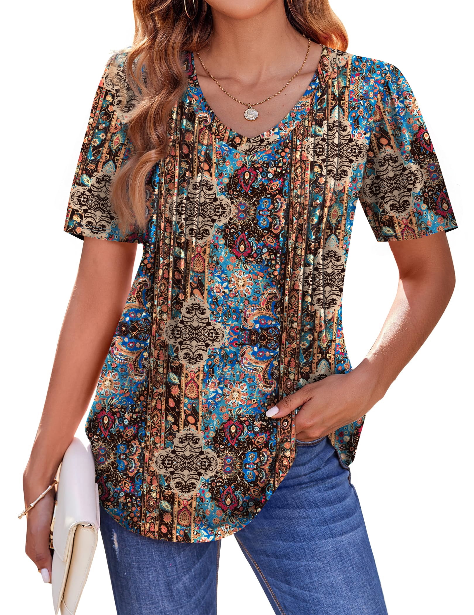 Fantaslook Blouses for Women Dressy Casual V Neck Pleated Tunic Tops ...