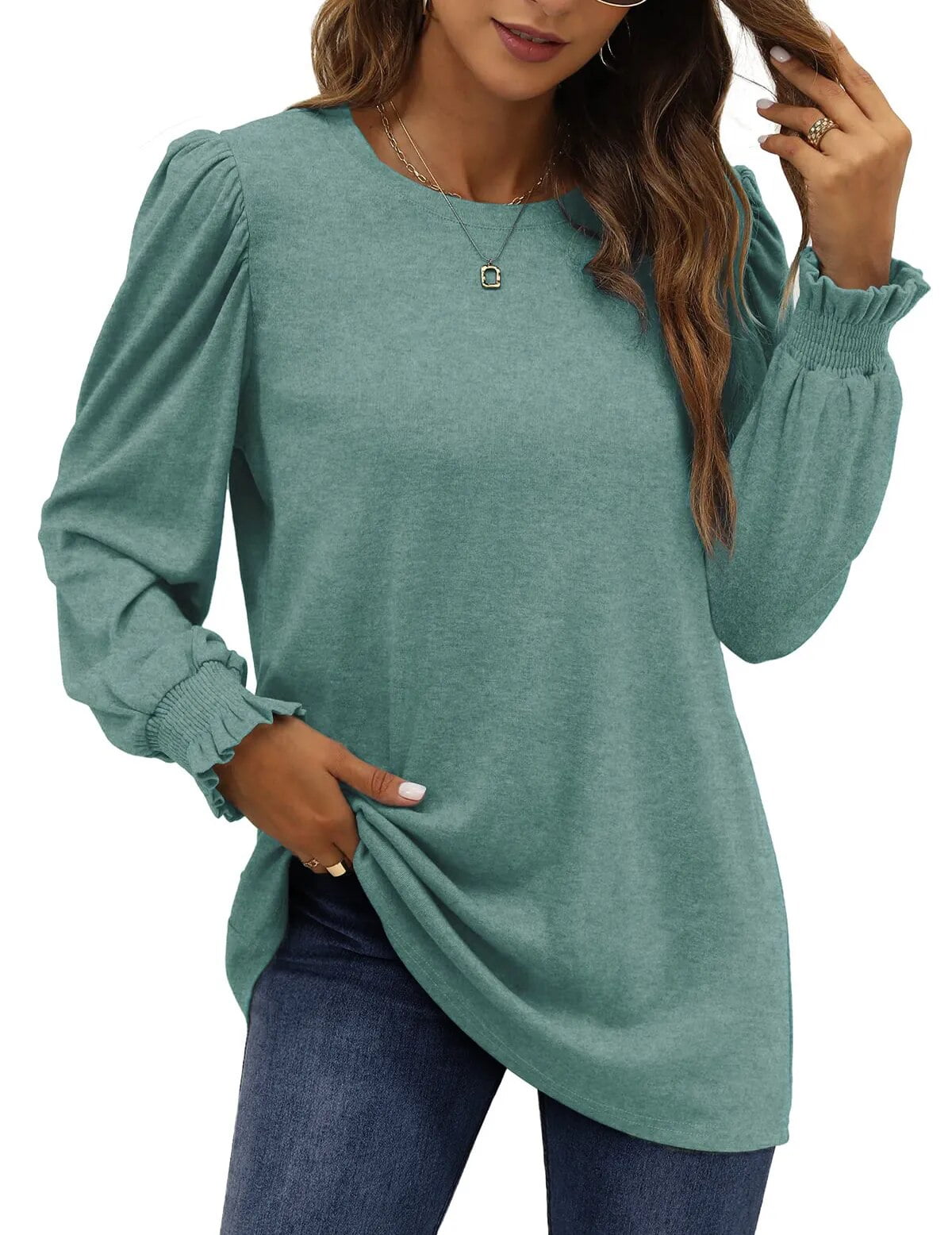 Fantaslook Blouses for Women Dressy Puff Sleeve Tunic Tops Casual Fall  Shirts 