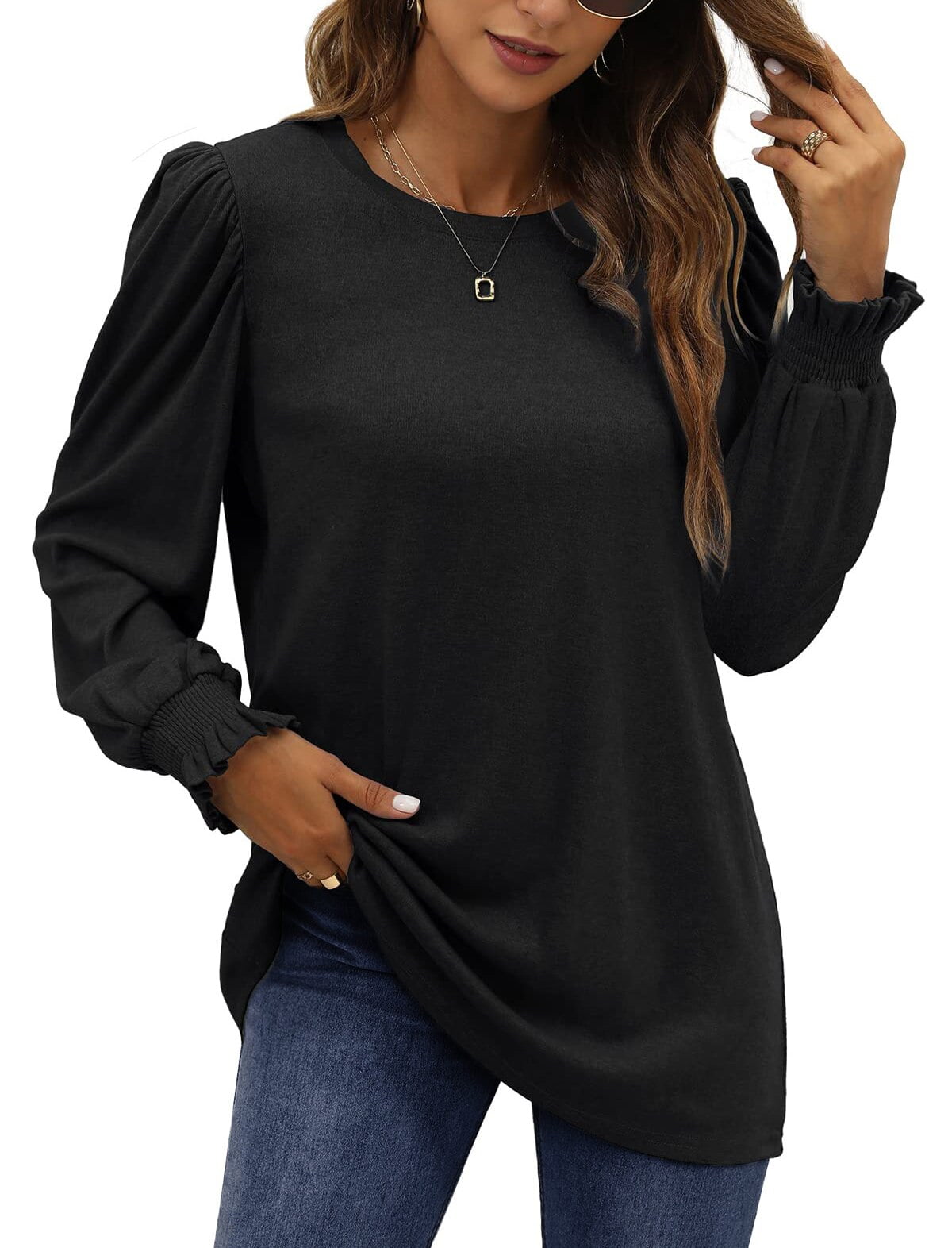 Fantaslook Blouses for Women Dressy Puff Sleeve Tunic Tops Casual Fall ...