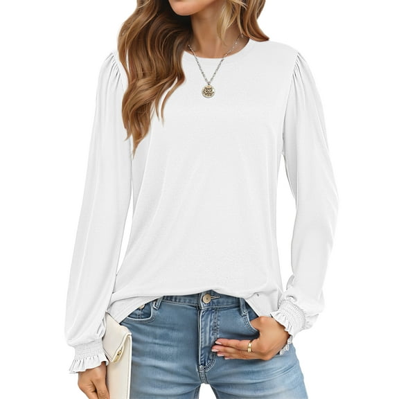 Fantaslook Blouses for Women Dressy Puff Sleeve Tunic Tops Casual Fall Shirts