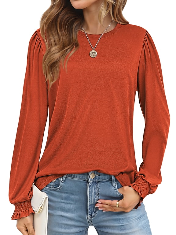 Blouses for Women Dressy Puff Sleeve Tunic Tops Casual Fall Shirts