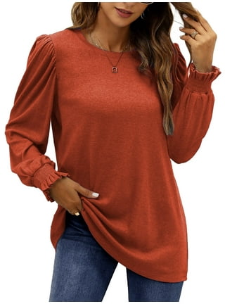 Women's Casual Long Sleeve Babydoll Tops V Neck Pleated Peplum Tunic Top  Puff Tiered Flowy Shirts Blouse 