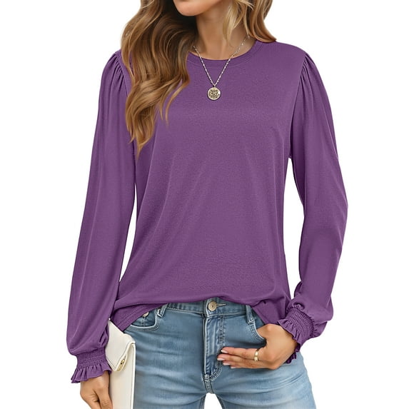 Fantaslook Blouses for Women Dressy Puff Sleeve Tunic Tops Casual Fall Shirts