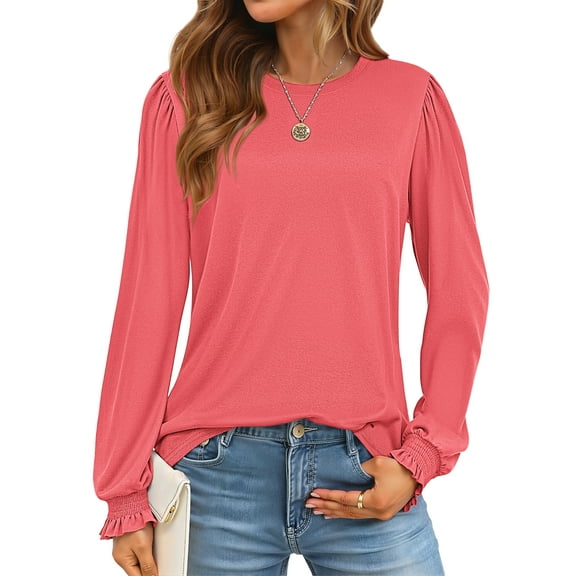 Fantaslook Blouses for Women Dressy Puff Sleeve Tunic Tops Casual Fall Shirts
