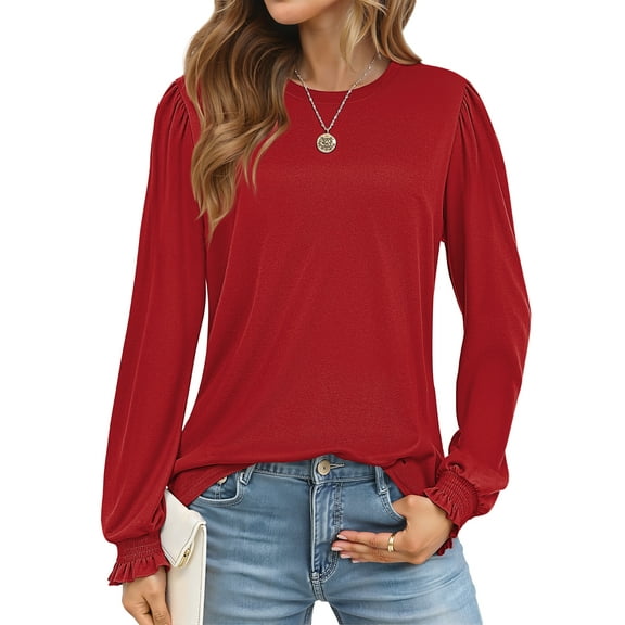 Fantaslook Blouses for Women Dressy Puff Sleeve Tunic Tops Casual Fall Shirts