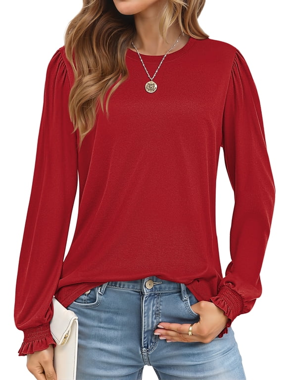 Blouses for Women Dressy Puff Sleeve Tunic Tops Casual Fall Shirts