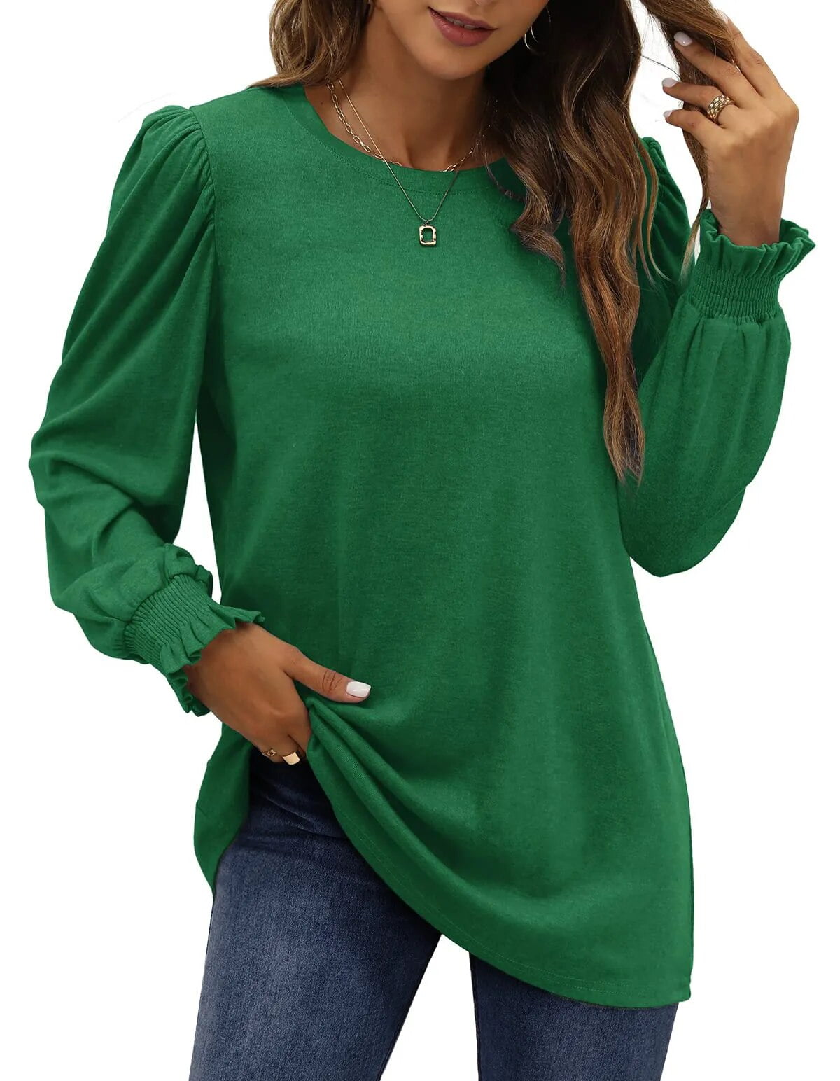 Fantaslook Blouses for Women Dressy Puff Sleeve Tunic Tops Casual
