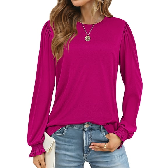 Fantaslook Blouses for Women Dressy Puff Sleeve Tunic Tops Casual Fall Shirts