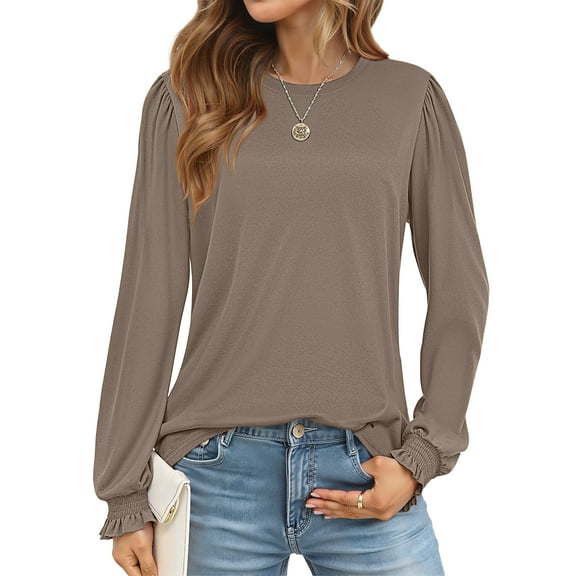 Fantaslook Blouses for Women Dressy Puff Sleeve Tunic Tops Casual Fall Shirts