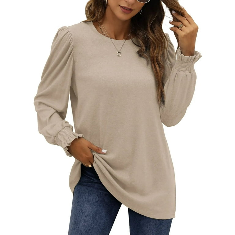 Fantaslook Blouses for Women Dressy Puff Sleeve Tunic Tops Casual Fall  Shirts