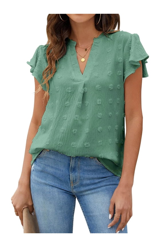 Blouses for Women Dressy V Neck Ruffle Sleeve Summer Tops Casual Flowy Shirts