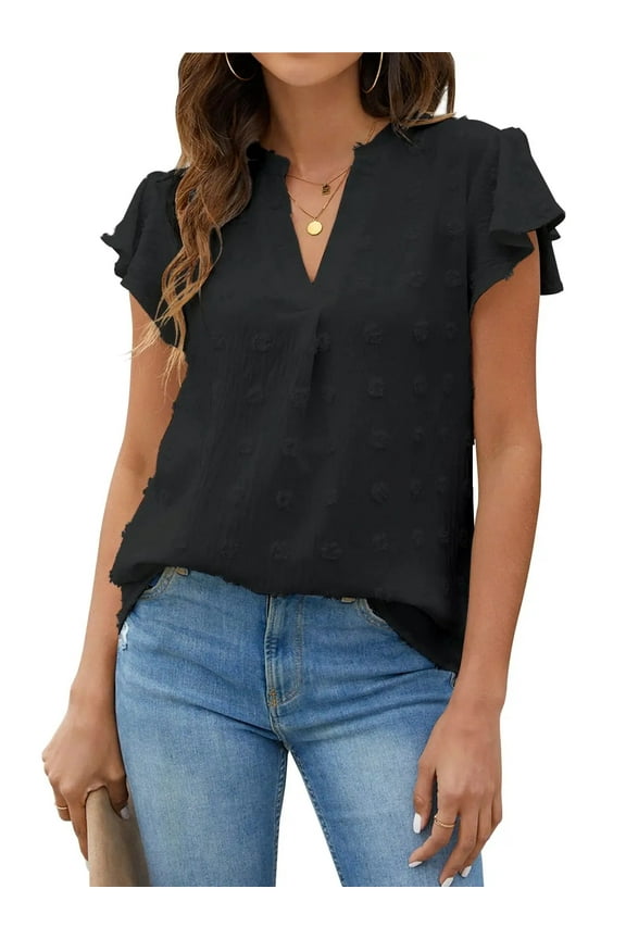 Blouses for Women Dressy V Neck Ruffle Sleeve Summer Tops Casual Flowy Shirts