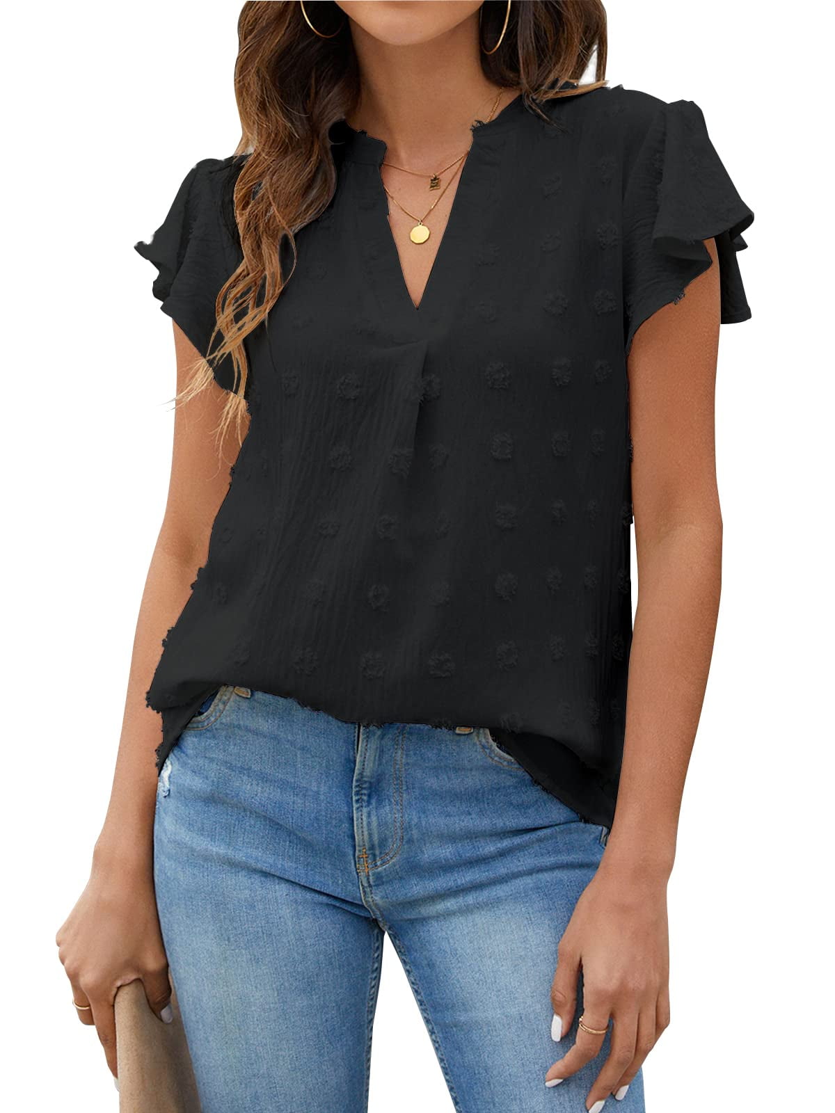 Fantaslook Blouses for Women Dressy V Neck Ruffle Sleeve Summer Tops ...