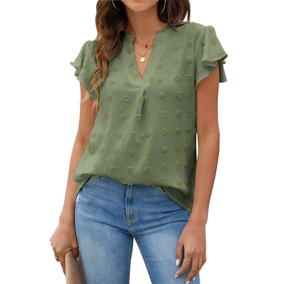 Fantaslook Women's Summer Dressy Tops, V Neck Ruffle Sleeve Casual ...