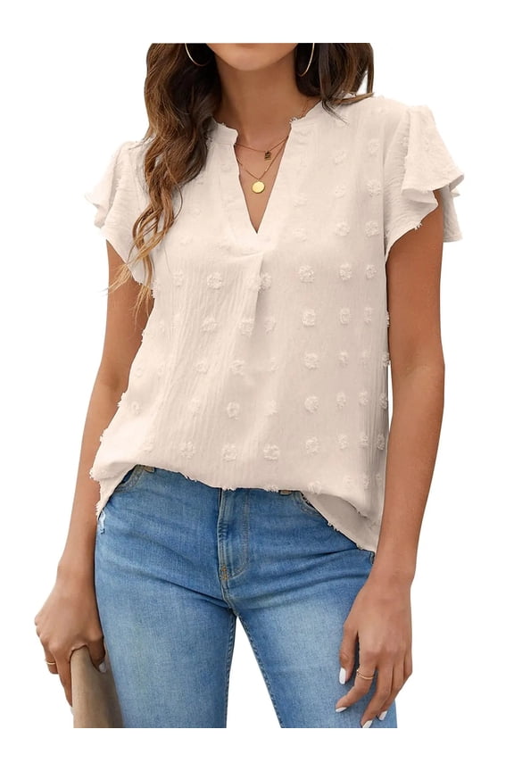 Blouses for Women Dressy V Neck Ruffle Sleeve Summer Tops Casual Flowy Shirts