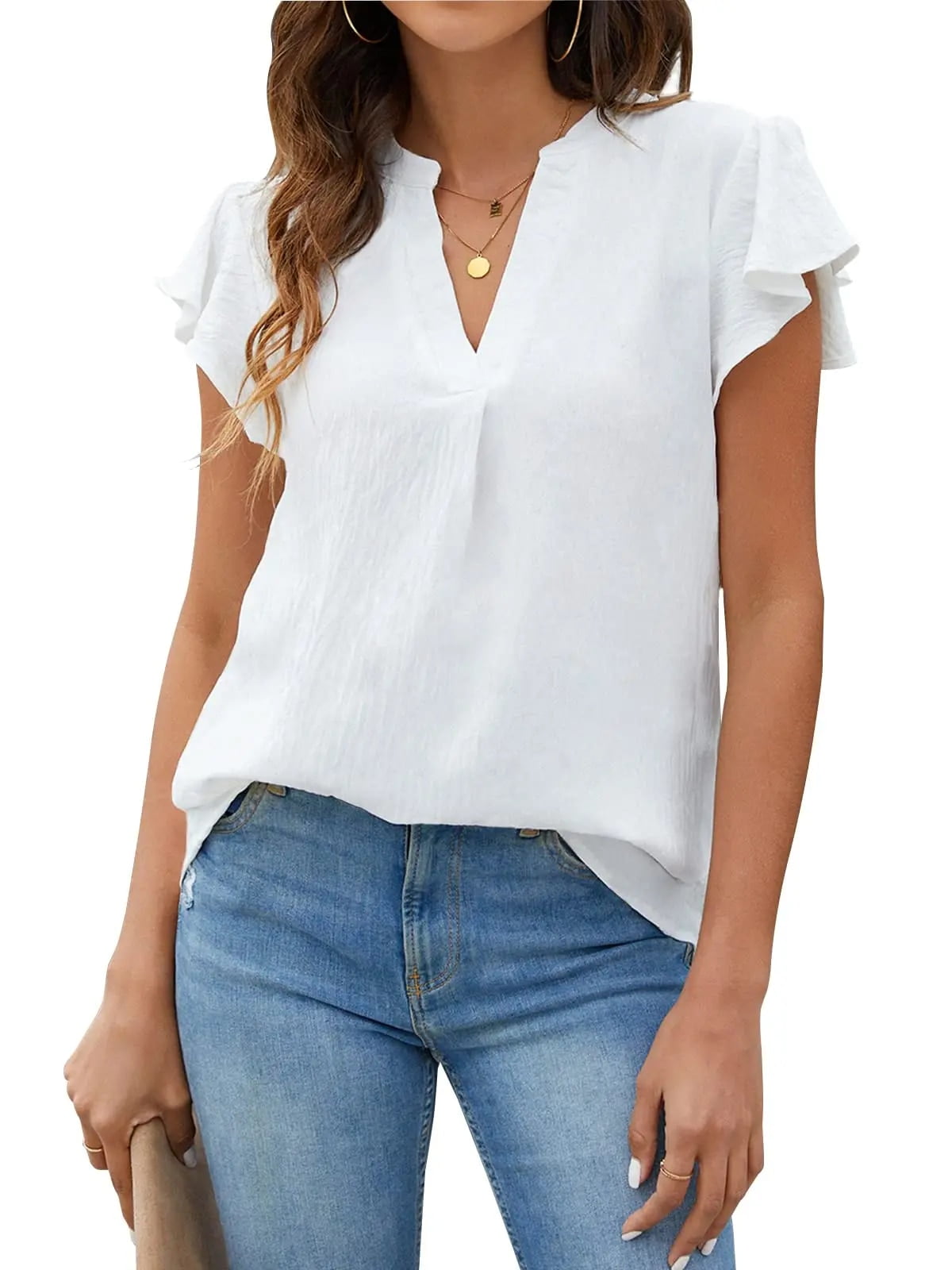  Fantaslook Blouses for Women, V Neck Ruffle Sleeve Summer Tops, Flowy ...