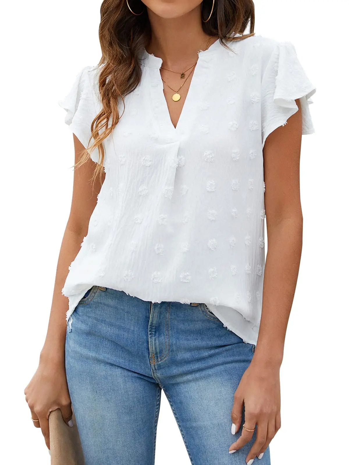 Fantaslook Blouses for Women Dressy V Neck Ruffle Sleeve Summer Tops ...