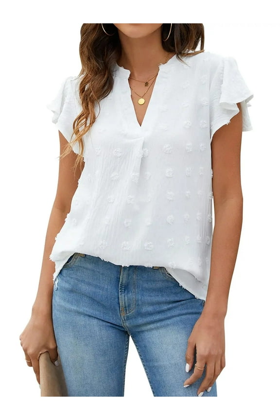 Blouses for Women Dressy V Neck Ruffle Sleeve Summer Tops Casual Flowy Shirts