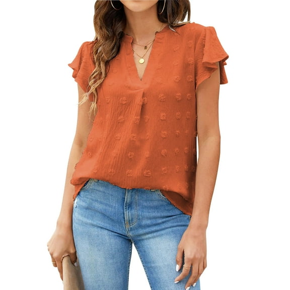Fantaslook Blouses for Women Dressy V Neck Ruffle Sleeve Summer Tops Casual Flowy Shirts