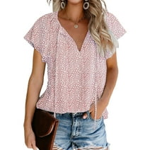 Fantaslook Blouses for Women Floral Print V Neck Ruffle Short Sleeve Shirts Casual Summer Tops