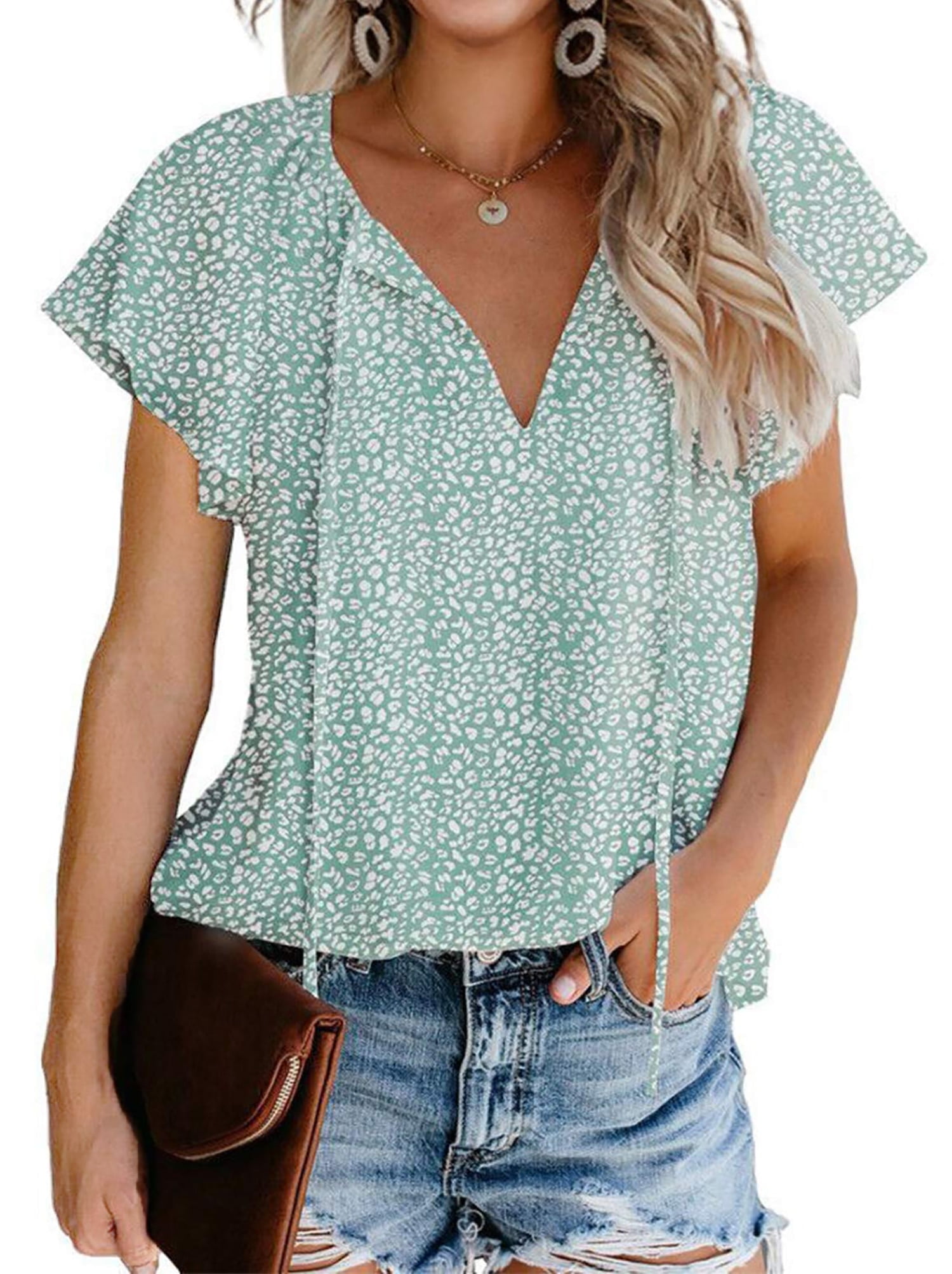 Trendy Fantaslook Women's Floral Print V Neck Ruffle Short Sleeve ...