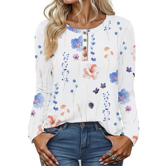 Fantaslook Blouses for Women Henley Long Sleeve Shirts Dressy Casual Fall Tops Work Blouses