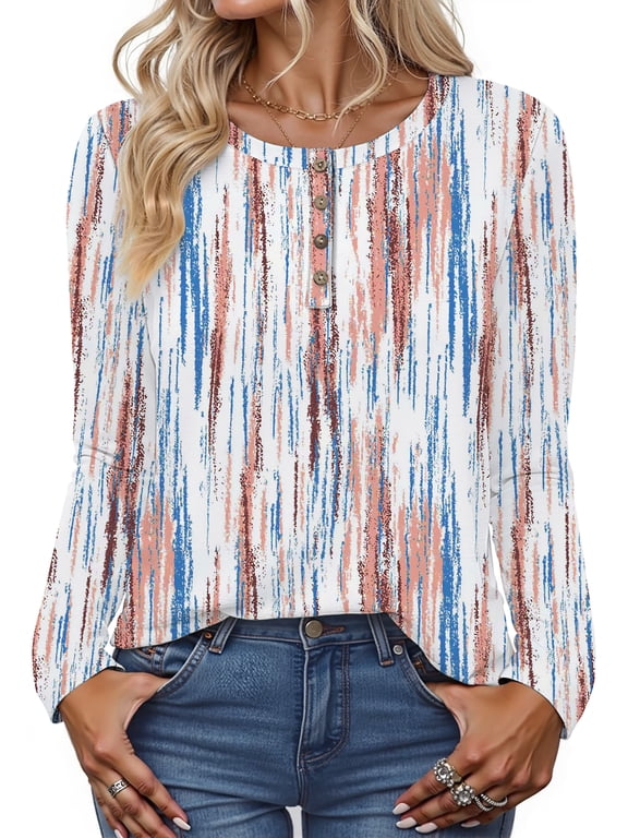 Blouses for Women Henley Long Sleeve Shirts Dressy Casual Fall Tops Work Blouses