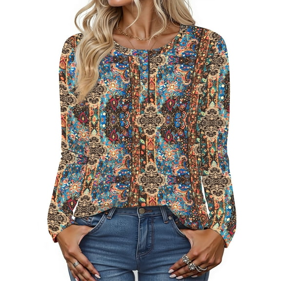 Fantaslook Blouses for Women Henley Long Sleeve Shirts Dressy Casual Fall Tops Work Blouses