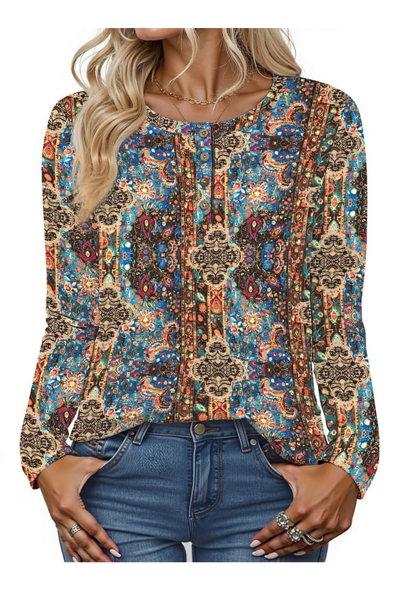 Blouses for Women Henley Long Sleeve Shirts Dressy Casual Fall Tops Work Blouses