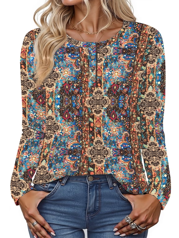 Blouses for Women Henley Long Sleeve Shirts Dressy Casual Fall Tops Work Blouses